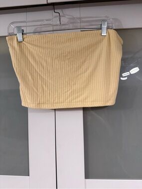 Shore Resort Wear Modal Ribbed Strapless Crop Top in Butter Light Yellow Size XL